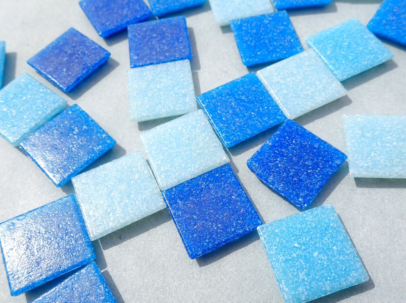 Blue Mix Glass Mosaic Tiles Squares - 20mm - Half Pound of Vitreous Glass Tiles for Craft Projects in an Assortment of Blues
