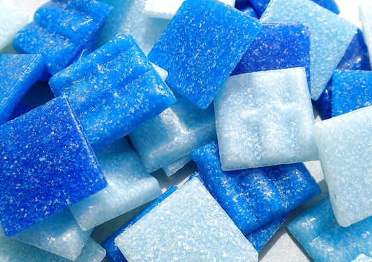 Blue Mix Glass Mosaic Tiles Squares - 20mm - Half Pound of Vitreous Glass Tiles for Craft Projects in an Assortment of Blues