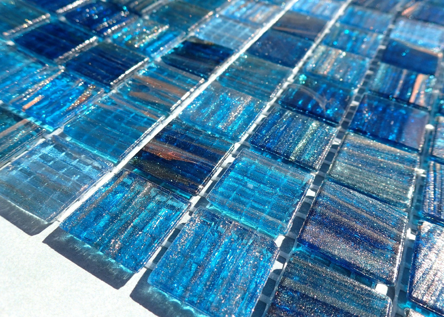 Water Blue with Gold Vein Glass Mosaic Tiles Squares - 3/4 inch - 25 Tiles
