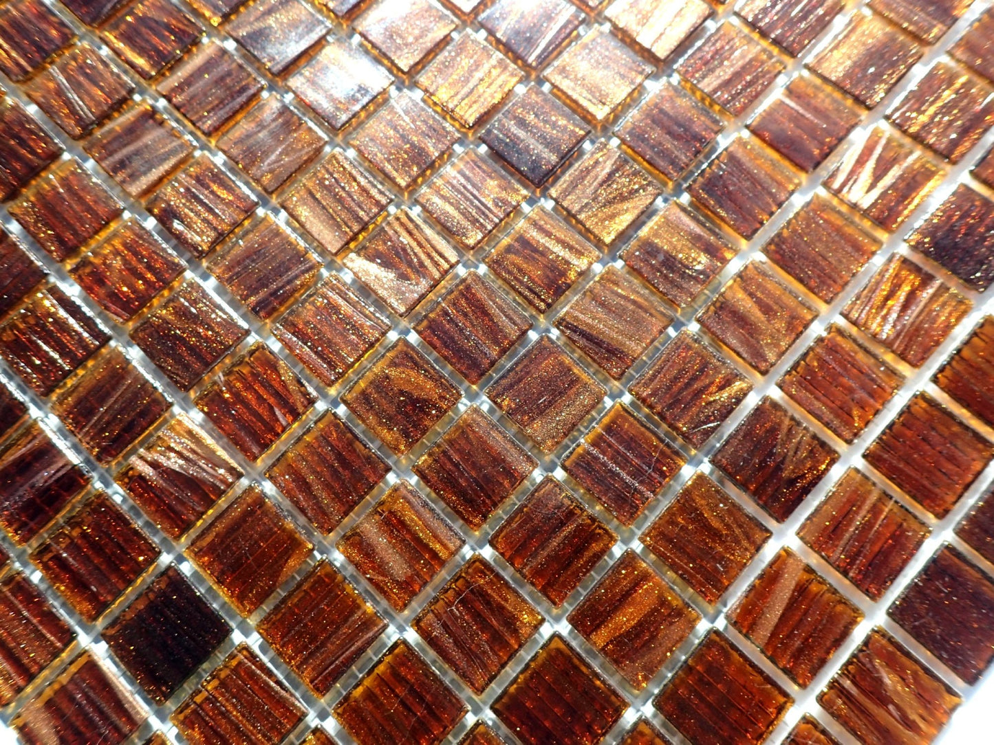 Brown with Gold Vein Glass Mosaic Squares - 3/4 inch - 25 Tiles