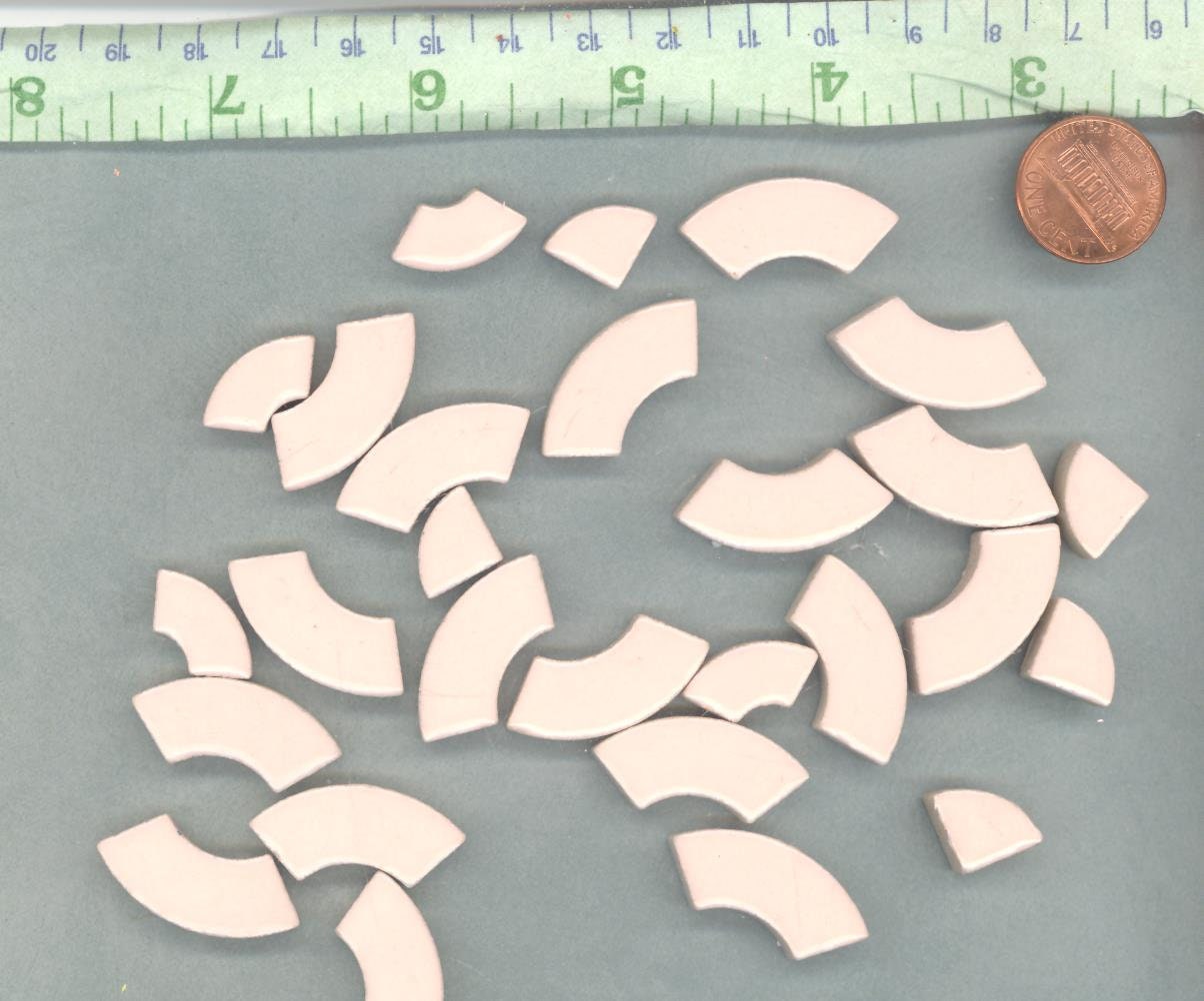 Pink Bullseye Mosaic Tiles - 50g Ceramic Circle Parts in Mix of 3 Sizes in Light Pale Pink