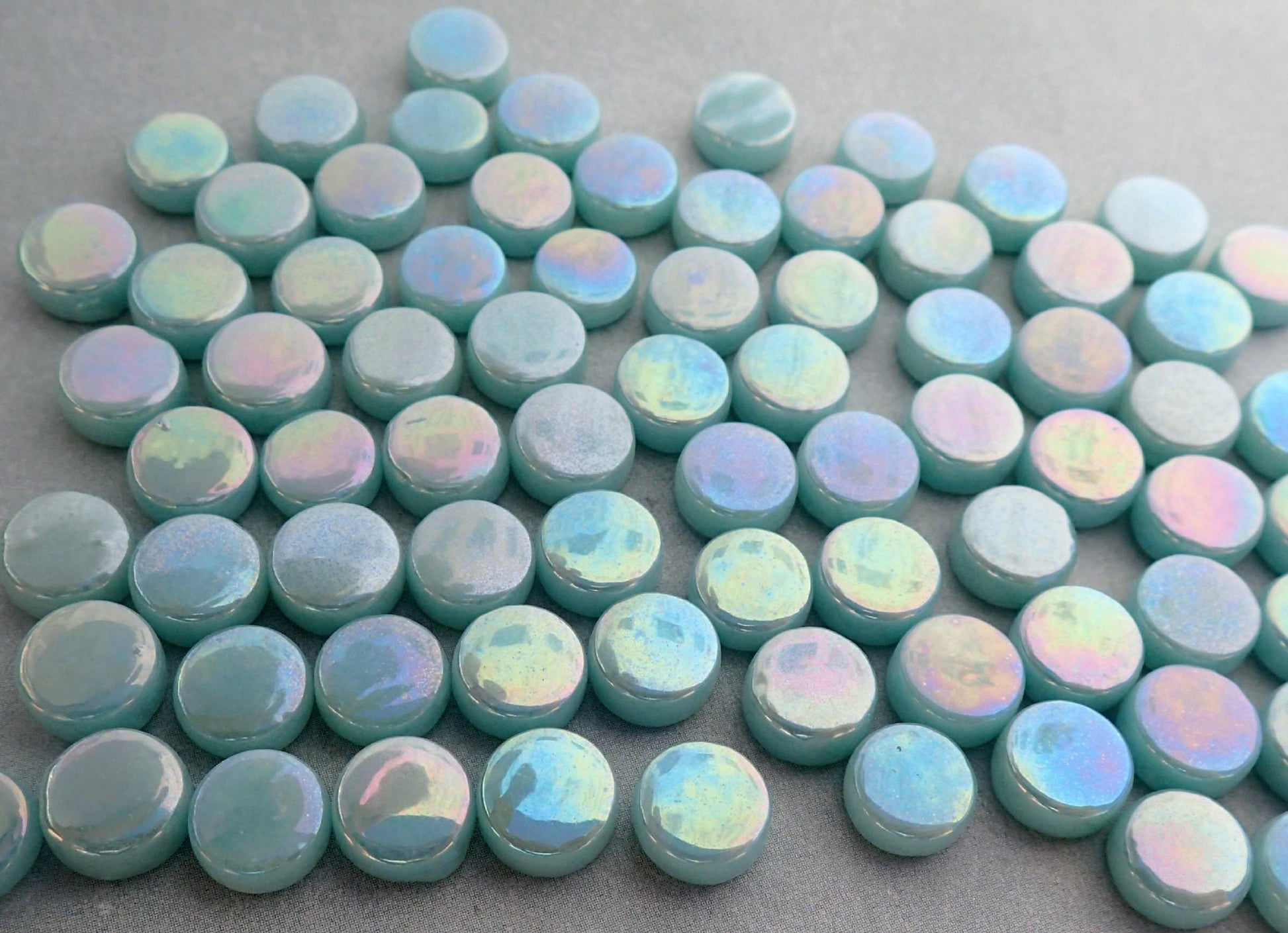 Pale Teal Iridescent MINI 8mm Glass Drops Mosaic Tiles - 50 grams