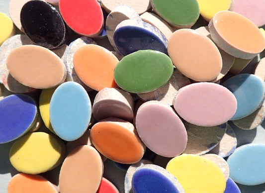 Oval Mosaic Tiles - 50 Ceramic 3/4" Inch Tiles in Assorted Colors