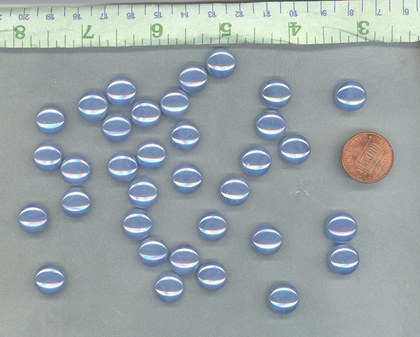 Deep Powder Blue Iridescent Glass Drops Mosaic Tiles - 100 grams 12mm Glass Gems - Over 60 Tiles