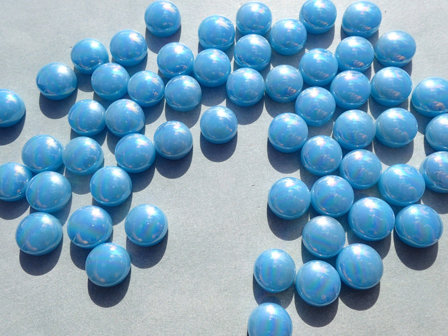 Deep Powder Blue Iridescent Glass Drops Mosaic Tiles - 100 grams 12mm Glass Gems - Over 60 Tiles