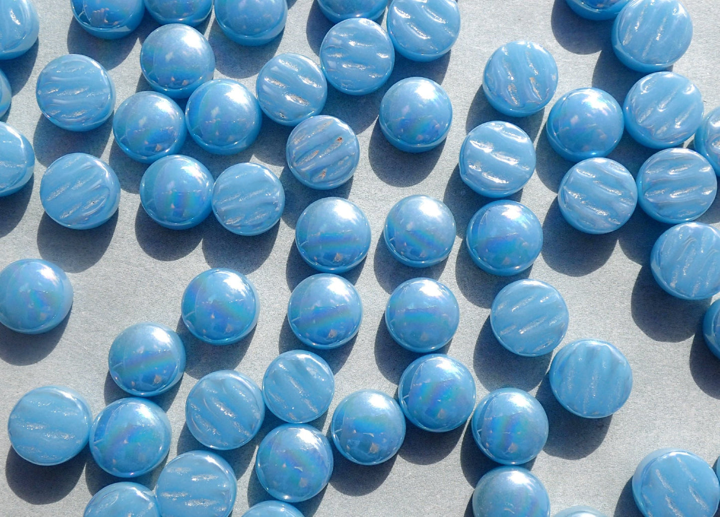 Deep Powder Blue Iridescent Glass Drops Mosaic Tiles - 100 grams 12mm Glass Gems - Over 60 Tiles