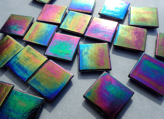 Black Glass Tiles - 20mm - Iridescent Venetian Mosaic Tiles - 100 grams