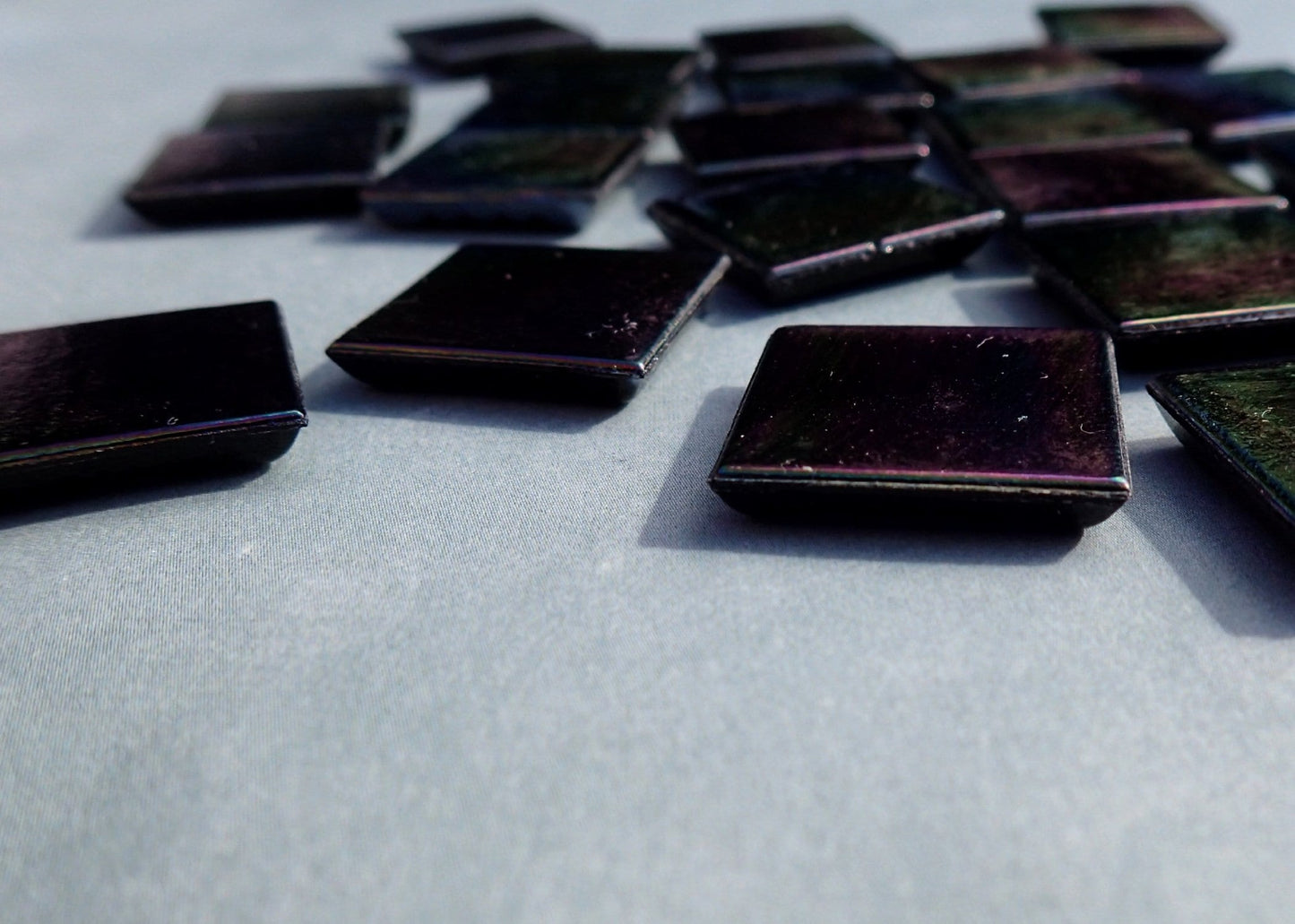 Black Glass Tiles - 20mm - Iridescent Venetian Mosaic Tiles - 100 grams