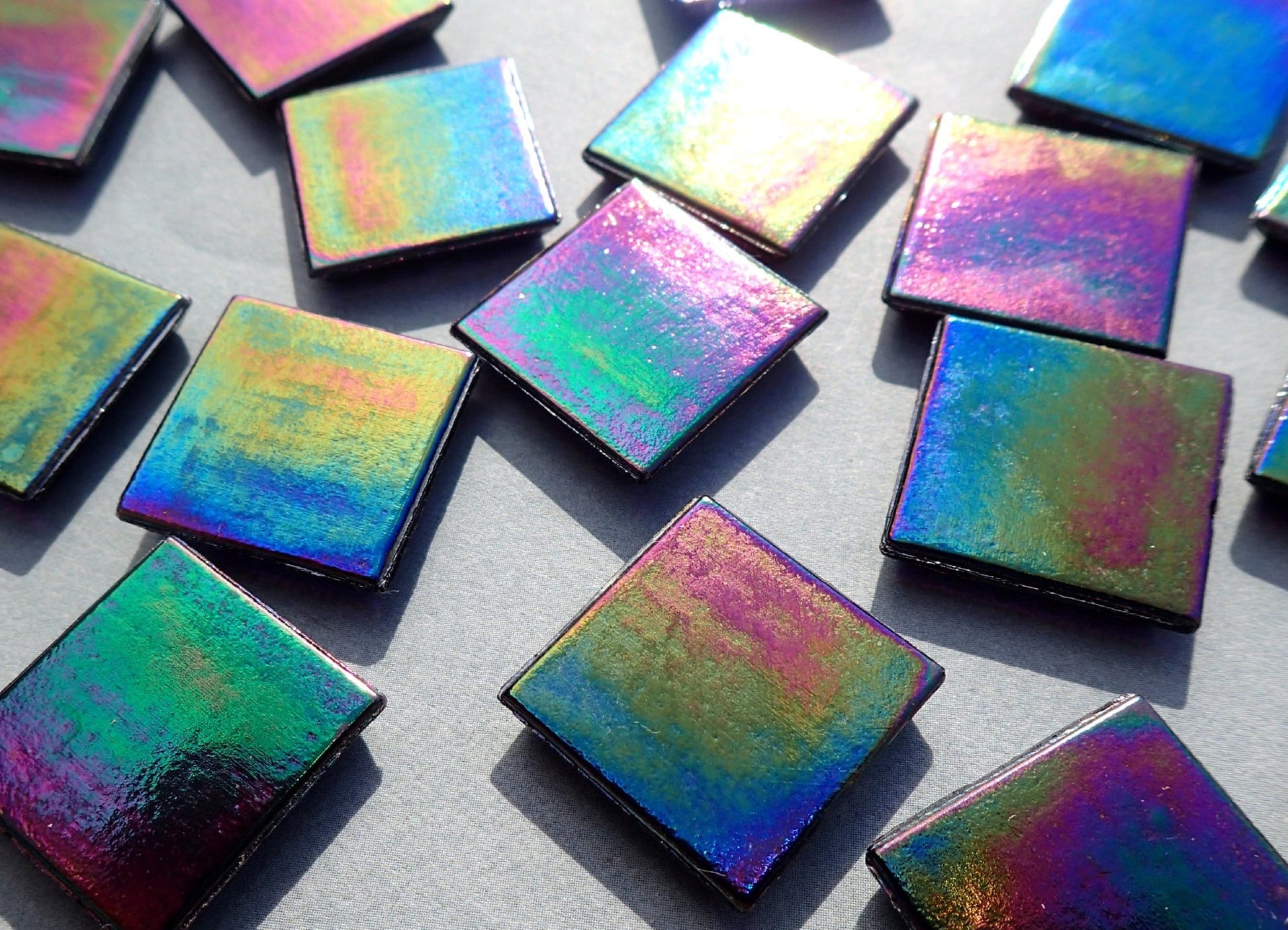 Black Glass Tiles - 20mm - Iridescent Venetian Mosaic Tiles - 100 grams