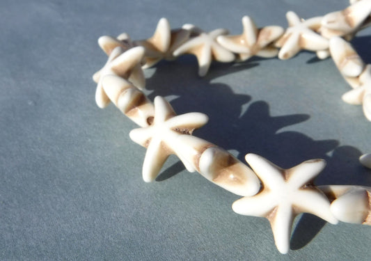 Beige Sea Stars Stone Beads - Strand of Starfish Beads - Use for Mosaics