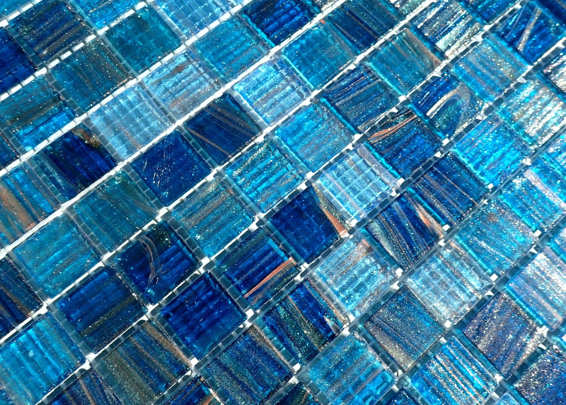 Water Blue with Gold Vein Glass Mosaic Tiles Squares - 3/4 inch - 25 Tiles