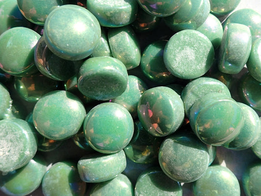 Leaf Green Iridescent Glass Drops Mosaic Tiles - 100 grams - 12mm Glass Gems - Over 60 Tiles