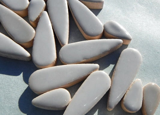 Gray Teardrop Mosaic Tiles - 50g Ceramic Petals in Mix of 2 Sizes 1/2" and 3/5"