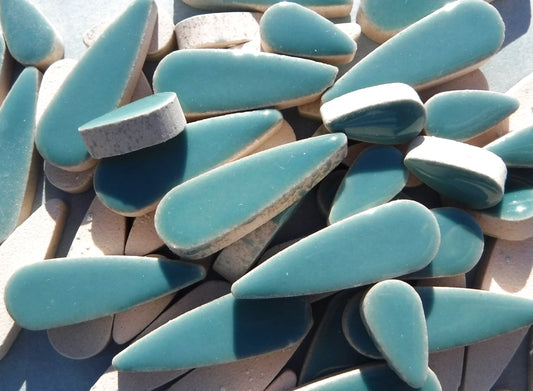 Sea Green Teardrop Mosaic Tiles - 50g Ceramic Petals in Mix of 2 Sizes 1/2" and 3/5"