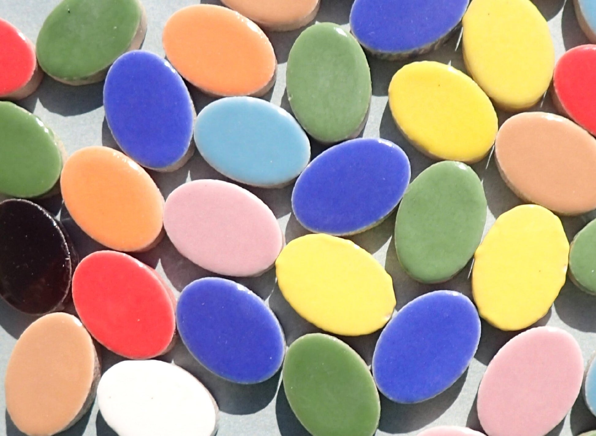 Oval Mosaic Tiles - 50 Ceramic 3/4" Inch Tiles in Assorted Colors