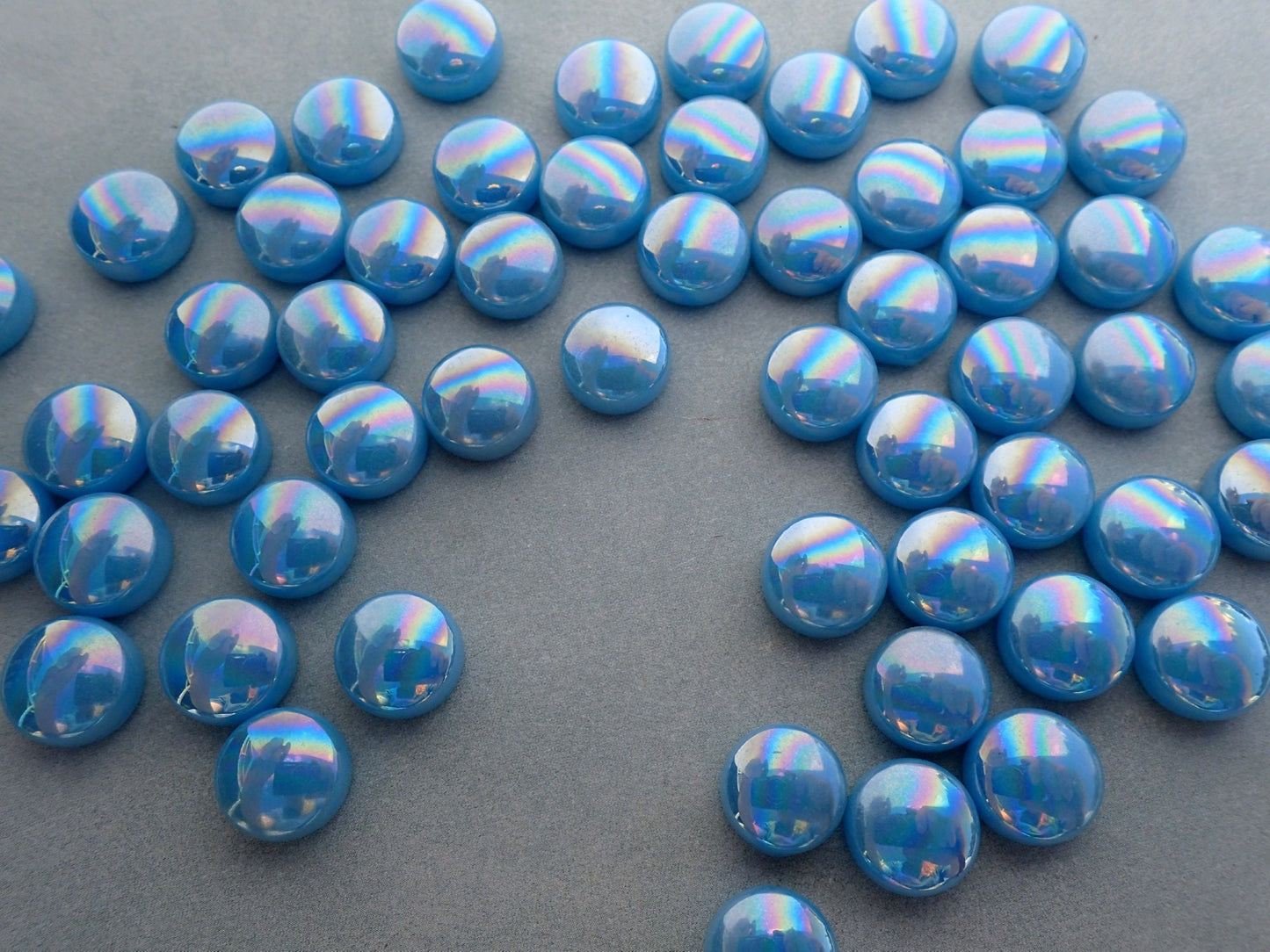 Deep Powder Blue Iridescent Glass Drops Mosaic Tiles - 100 grams 12mm Glass Gems - Over 60 Tiles