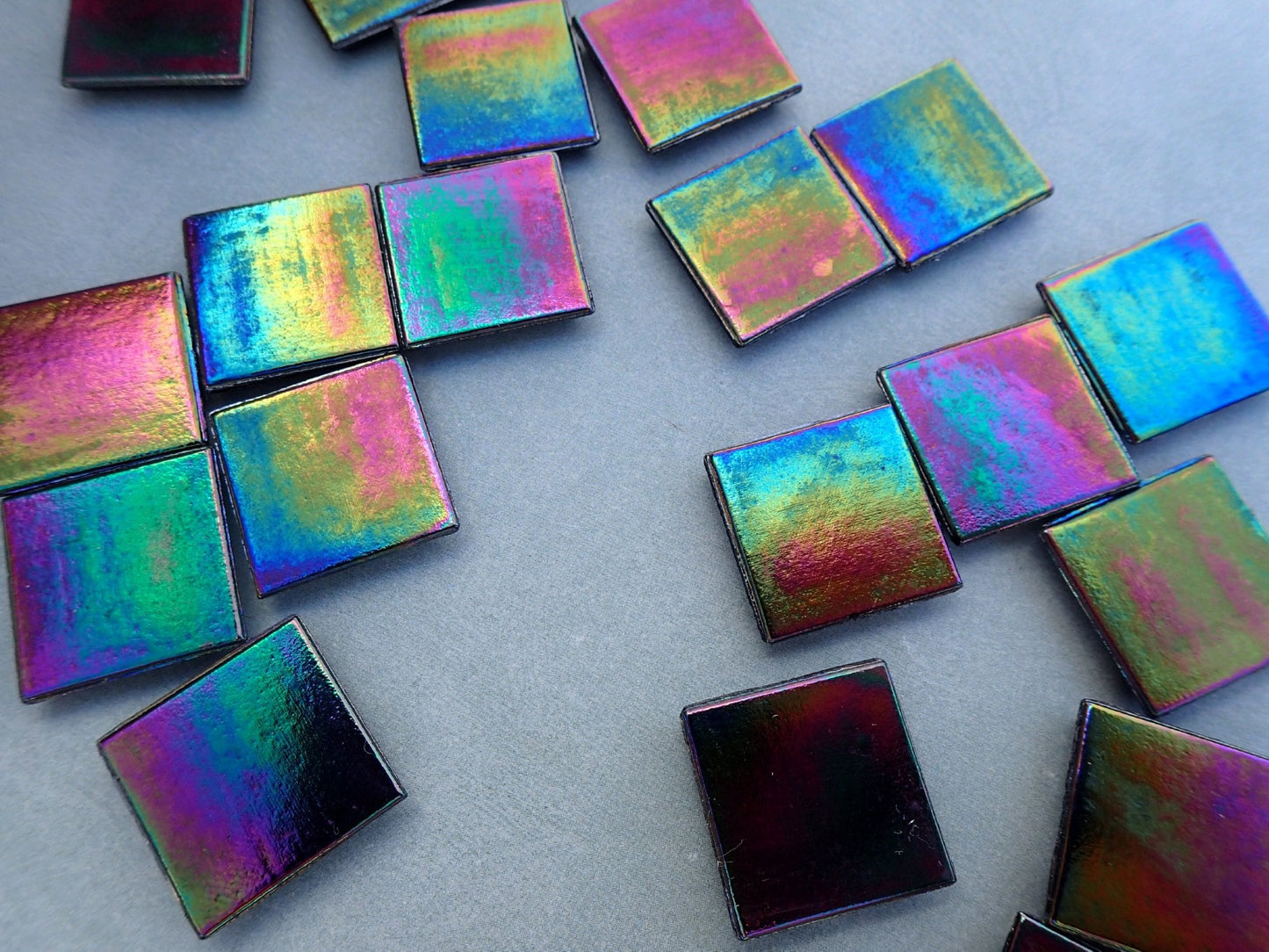 Black Glass Tiles - 20mm - Iridescent Venetian Mosaic Tiles - 100 grams