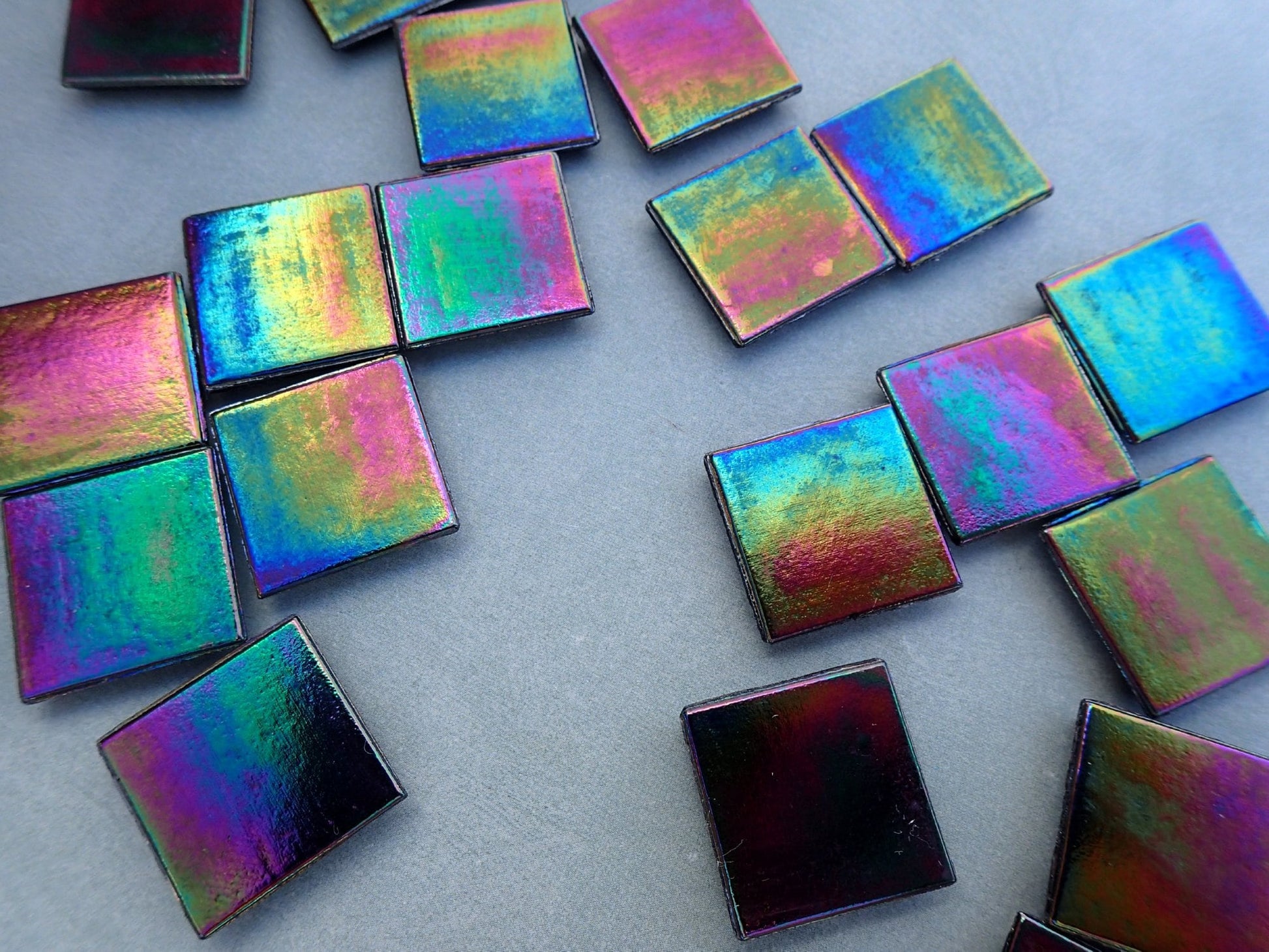 Black Glass Tiles - 20mm - Iridescent Venetian Mosaic Tiles - 100 grams