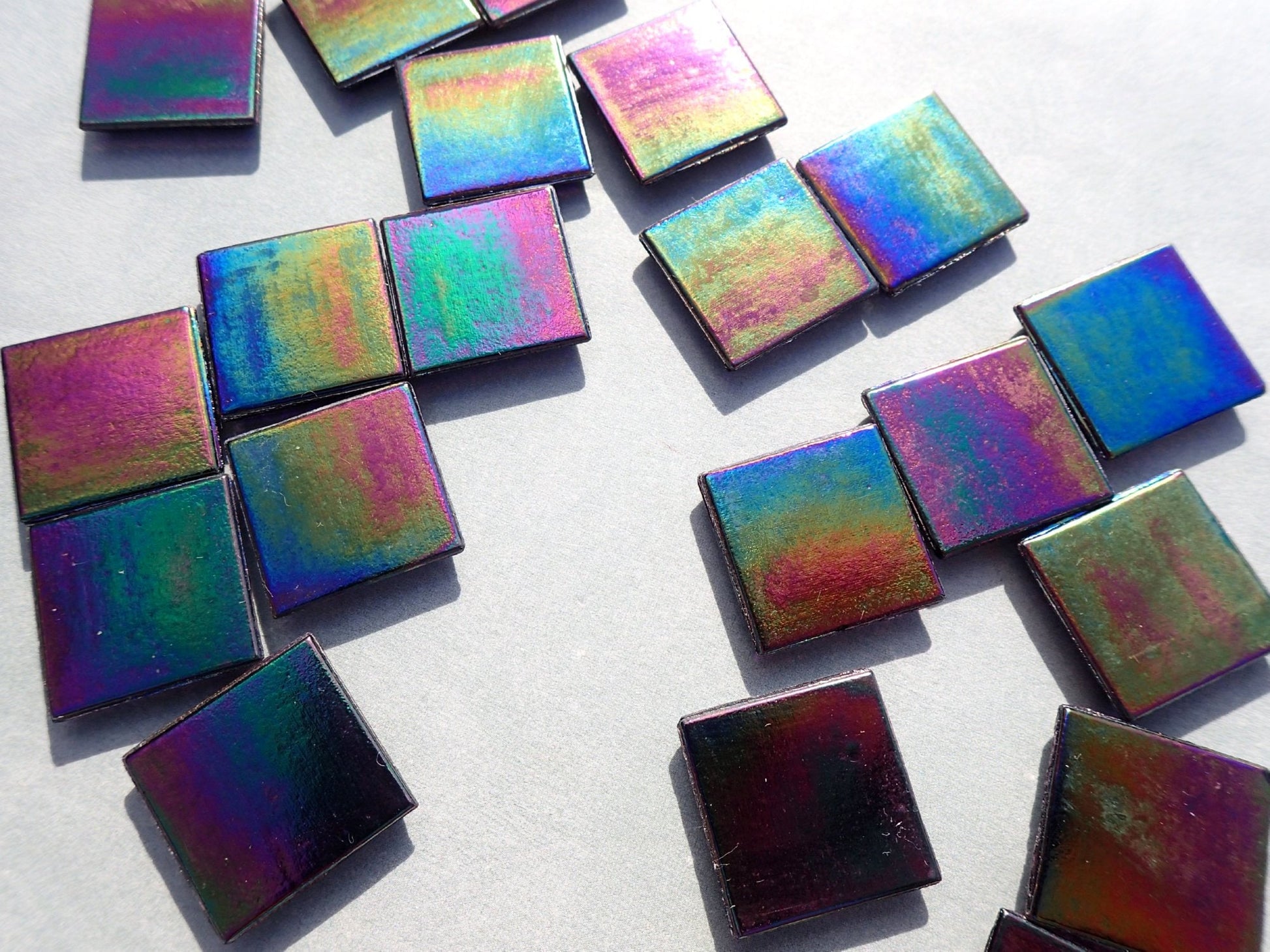 Black Glass Tiles - 20mm - Iridescent Venetian Mosaic Tiles - 100 grams