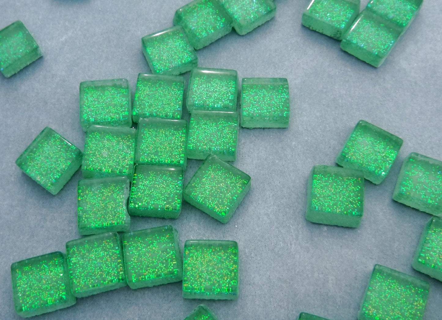 Bright Candy Green Glitter Tiles - 1 cm - 100g - Over 100 Metallic Glass Tiles