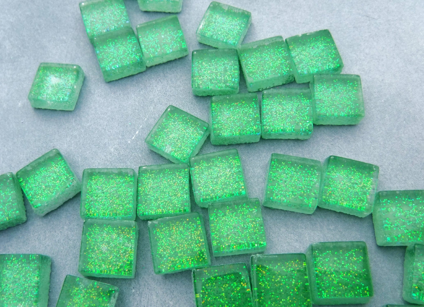 Bright Candy Green Glitter Tiles - 1 cm - 100g - Over 100 Metallic Glass Tiles