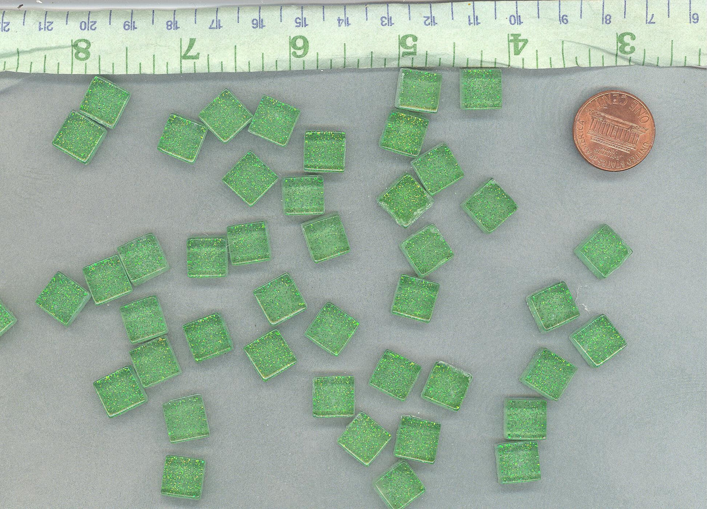 Bright Candy Green Glitter Tiles - 1 cm - 100g - Over 100 Metallic Glass Tiles