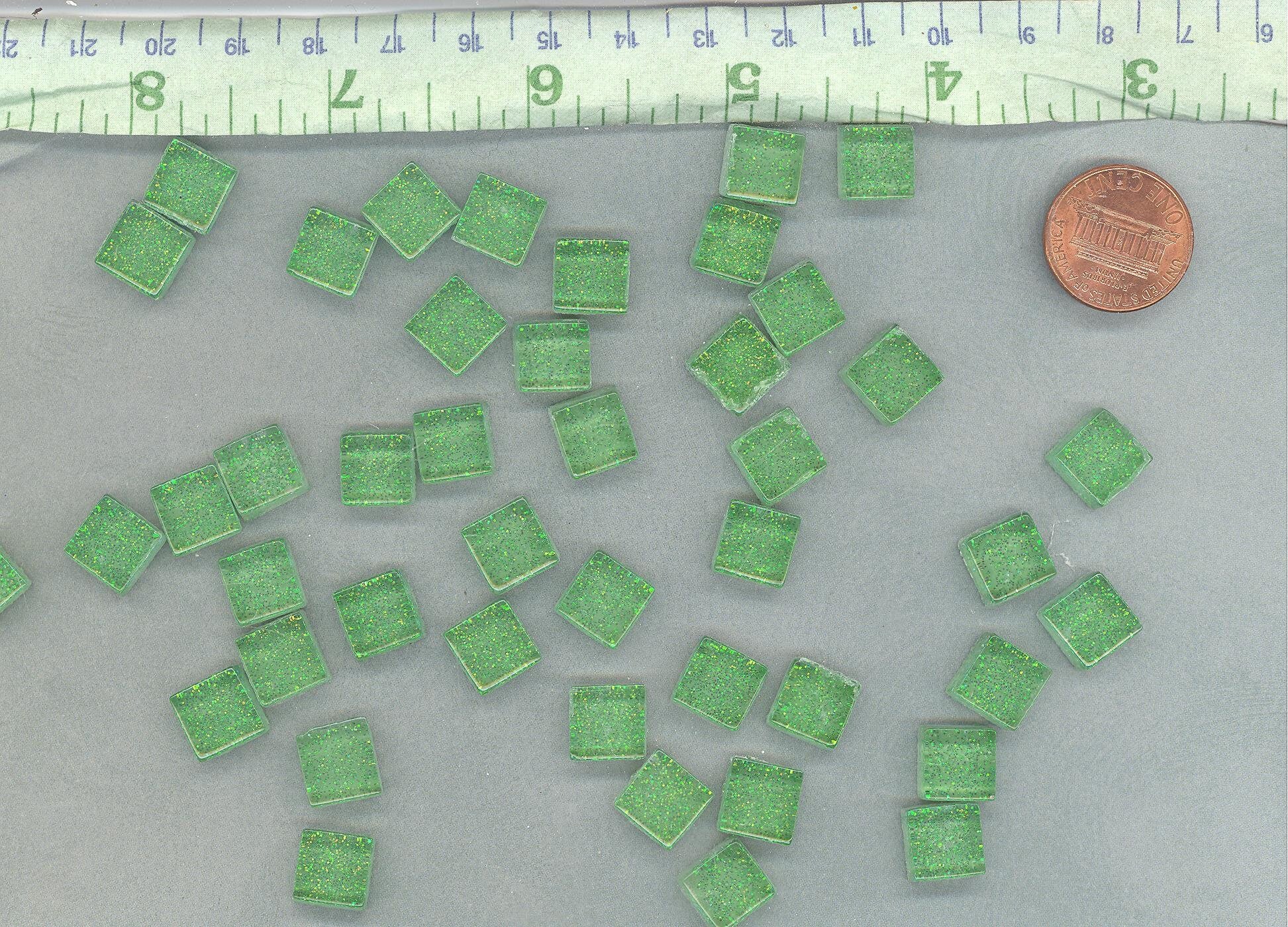 Bright Candy Green Glitter Tiles - 1 cm - 100g - Over 100 Metallic Glass Tiles