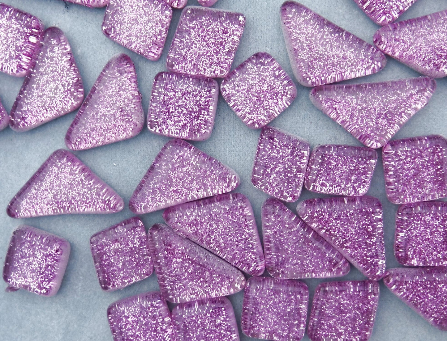 Purple Glitter Puzzle Tiles - 100 grams in Assorted Shapes - Lavender Glass Mosaic Tiles