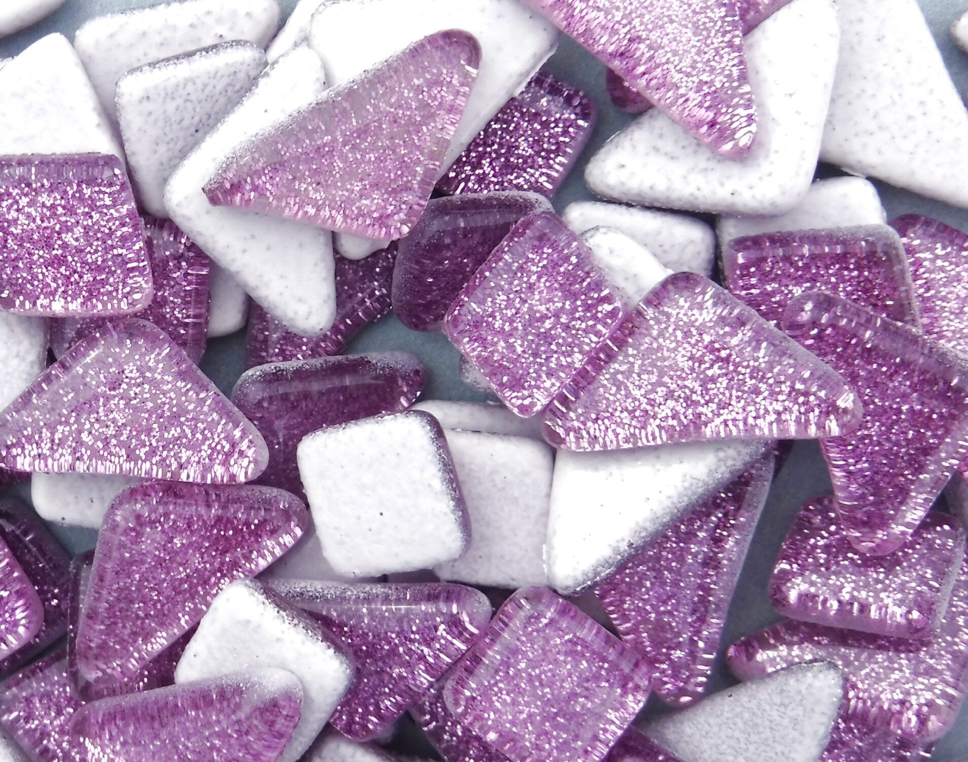 Purple Glitter Puzzle Tiles - 100 grams in Assorted Shapes - Lavender Glass Mosaic Tiles