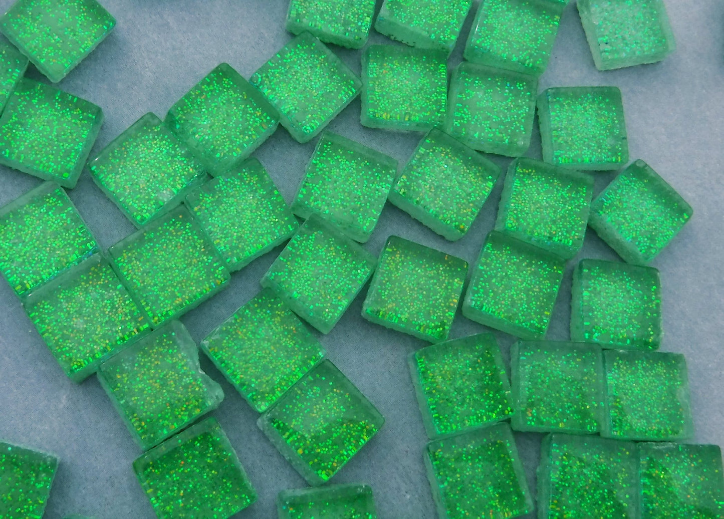 Bright Candy Green Glitter Tiles - 1 cm - 100g - Over 100 Metallic Glass Tiles