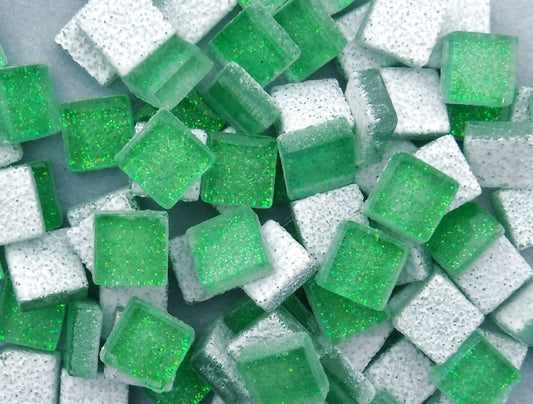 Bright Candy Green Glitter Tiles - 1 cm - 100g - Over 100 Metallic Glass Tiles