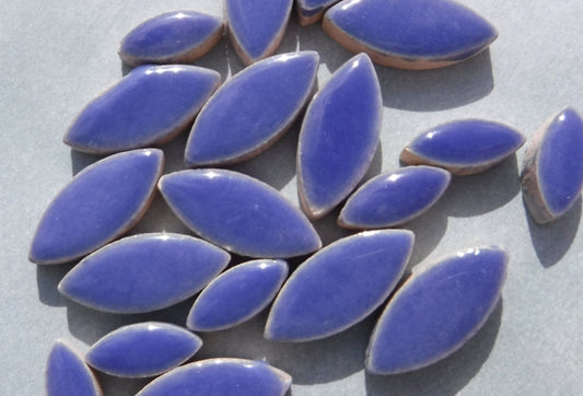 Denim Blue Petals Mosaic Tiles - 50g Ceramic Leaves in Mix of 2 Sizes 1/2" and 3/4" in Delphinium