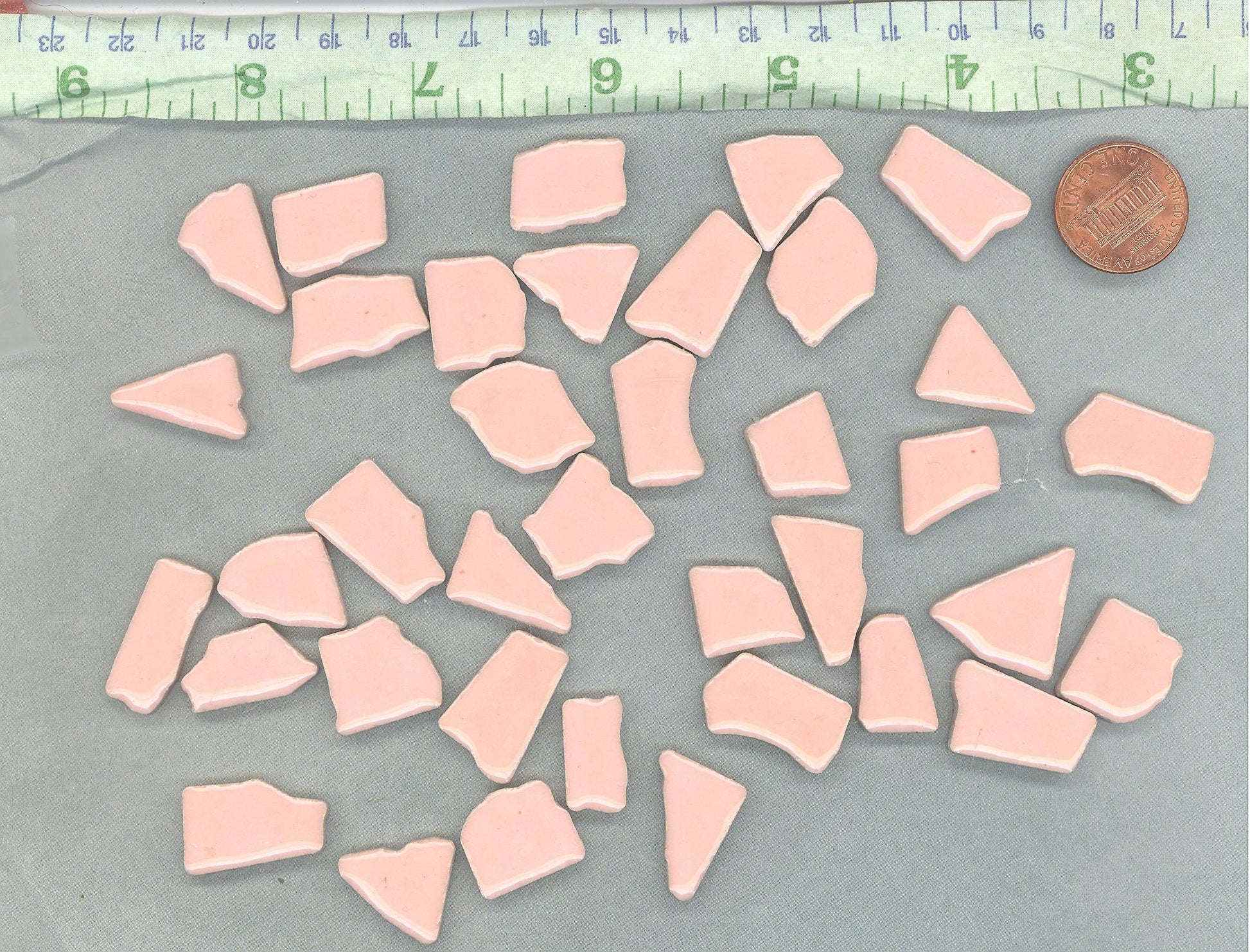 Pale Pink Mosaic Ceramic Tiles - Jigsaw Puzzle Shaped Pieces - Half Pound - Assorted Sizes Random Shapes