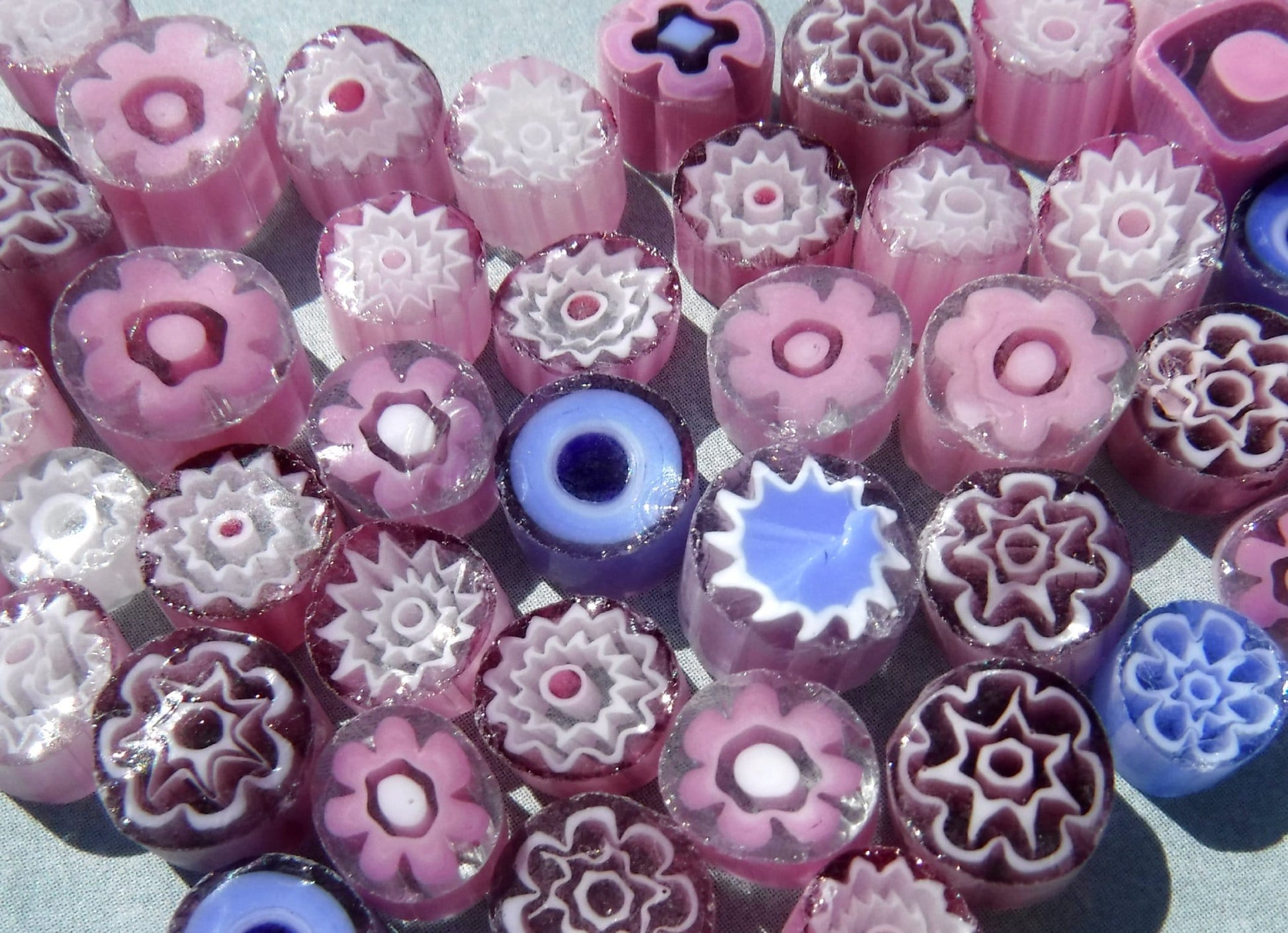 Pink and Purple Millefiori - 25 grams - Unique Mosaic Glass Tiles - Mix of Patterns