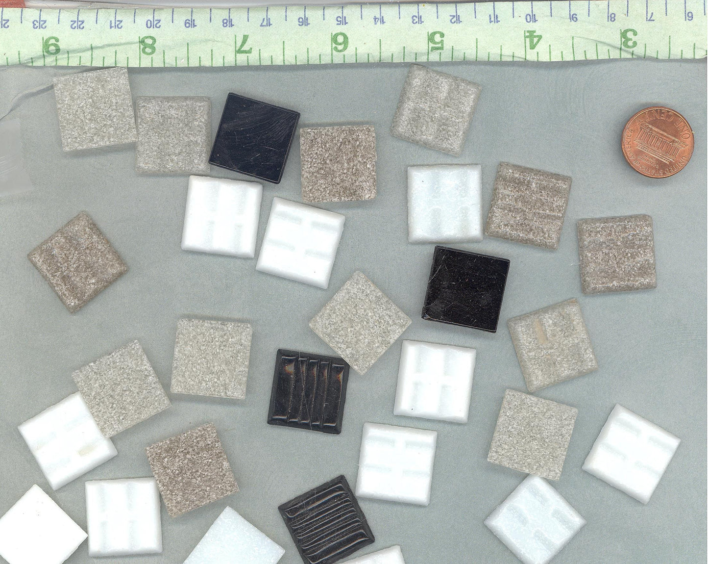 Monochrome Mix Glass Mosaic Tiles Squares - 20mm - Half Pound of Vitreous Glass Tiles in a Mix of White Black and Grays