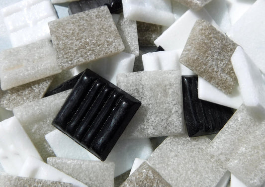 Monochrome Mix Glass Mosaic Tiles Squares - 20mm - Half Pound of Vitreous Glass Tiles in a Mix of White Black and Grays