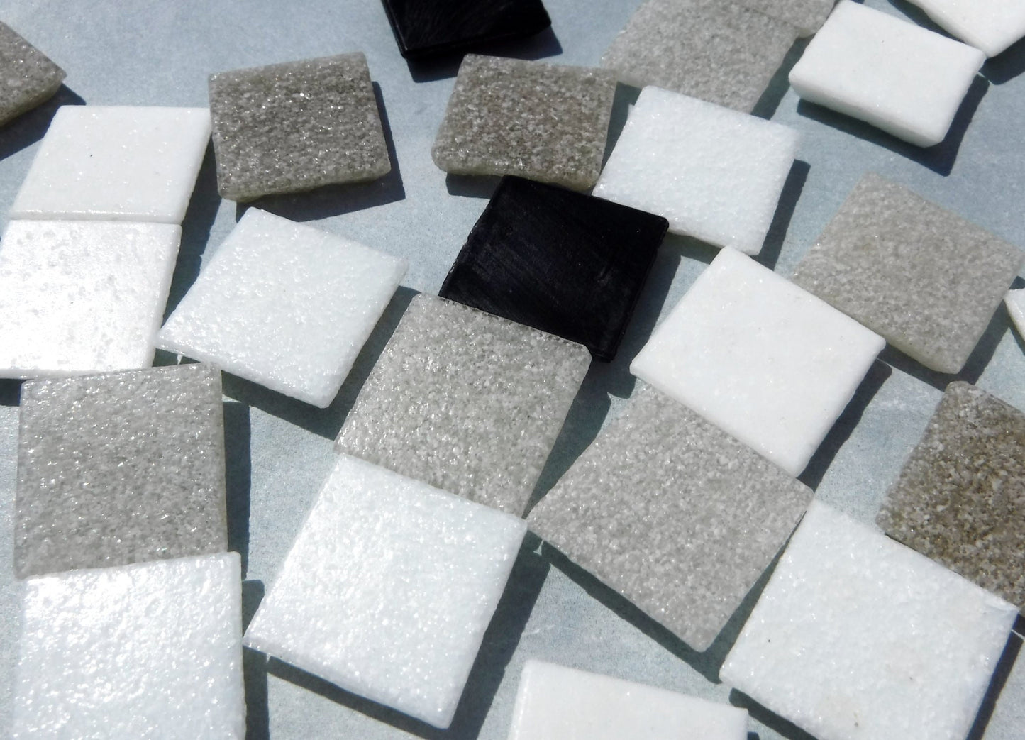 Monochrome Mix Glass Mosaic Tiles Squares - 20mm - Half Pound of Vitreous Glass Tiles in a Mix of White Black and Grays