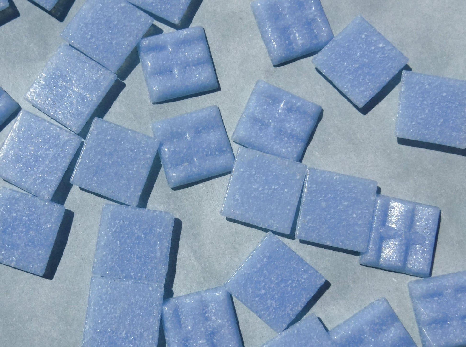 Cloudy Blue Glass Mosaic Tiles Squares - 20mm - Half Pound of Light Blue Vitreous Glass Tiles for Craft Projects - Approx 75 Tiles