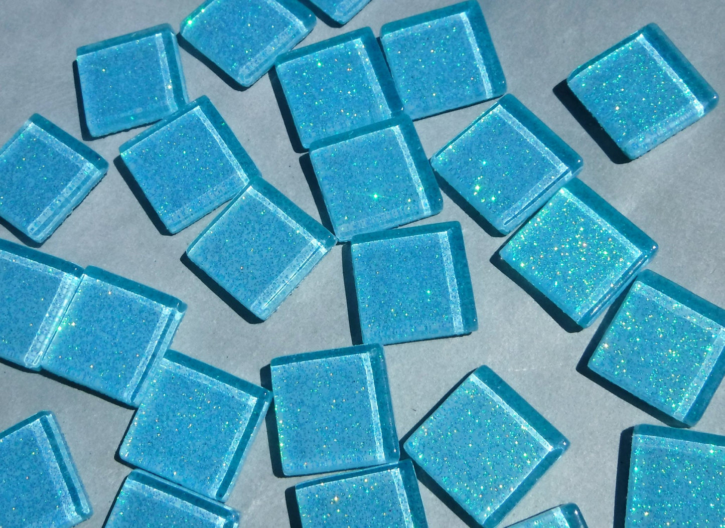Poolside Blue Glitter Tiles - 20mm Mosaic Tiles - 25 Metallic Glass Tiles