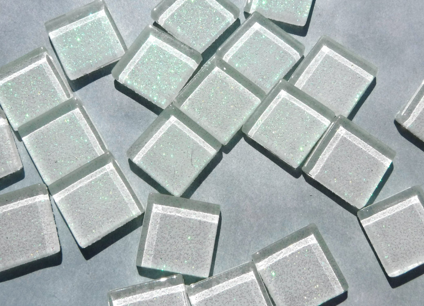 White Glitter Tiles - 20mm Mosaic Tiles - 25 Metallic Glass Tiles in Snow Icicle