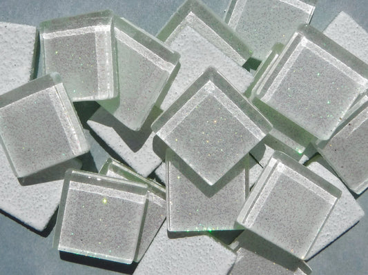 White Glitter Tiles - 20mm Mosaic Tiles - 25 Metallic Glass Tiles in Snow Icicle