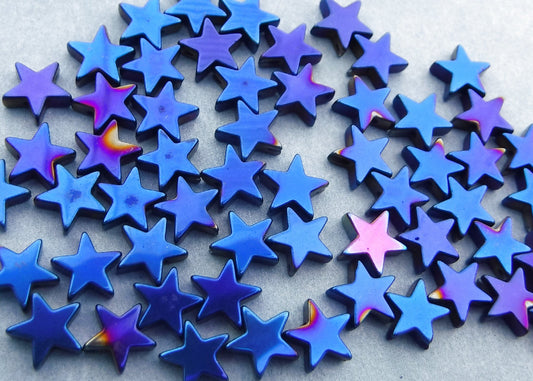 Star Beads - Blue Metallic - 8mm - Electroplated Hematite