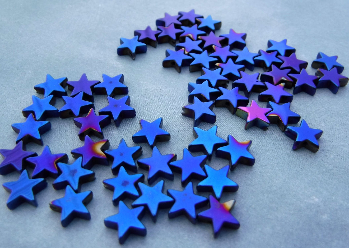 Star Beads - Blue Metallic - 8mm - Electroplated Hematite