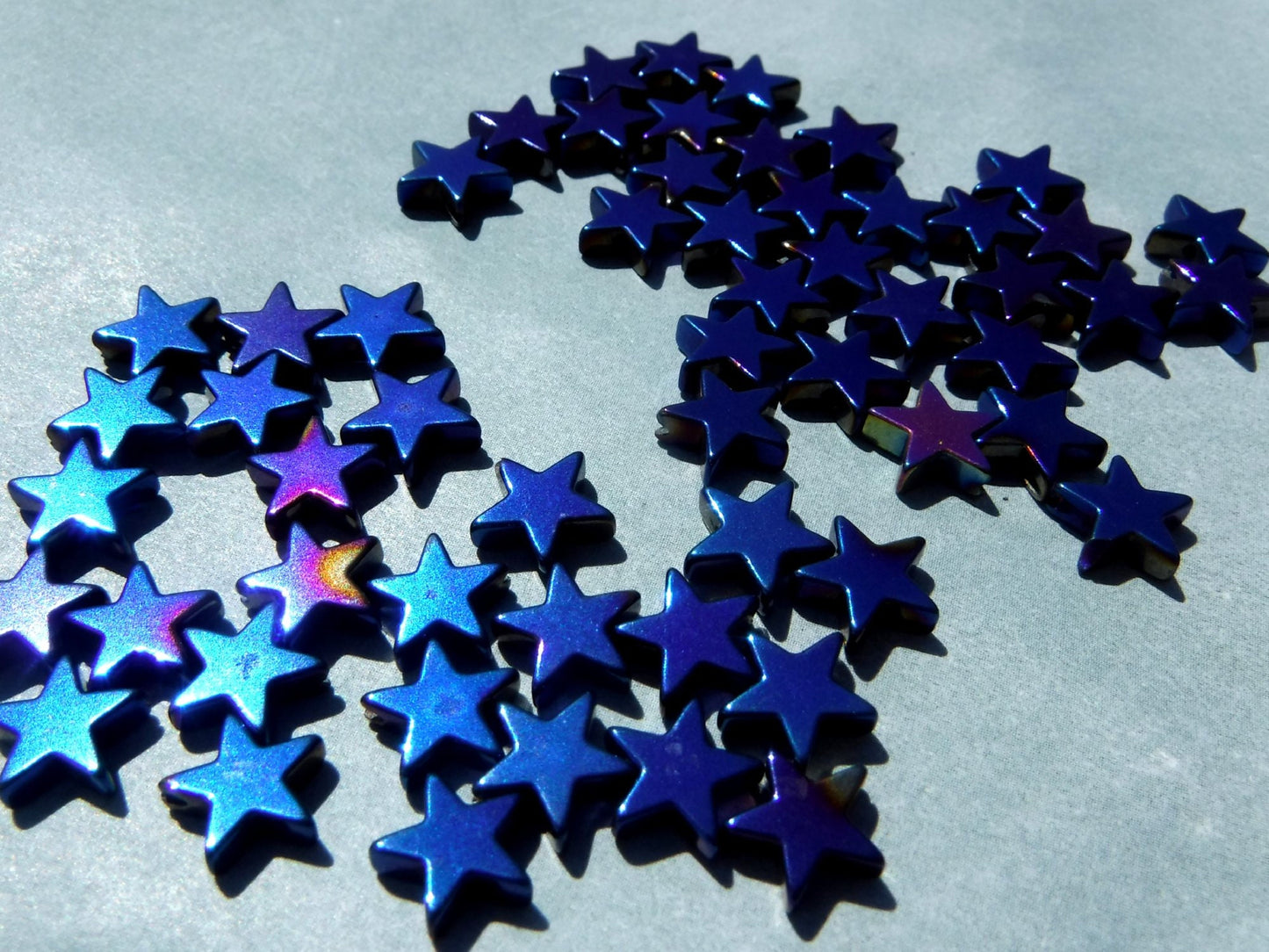 Star Beads - Blue Metallic - 8mm - Electroplated Hematite