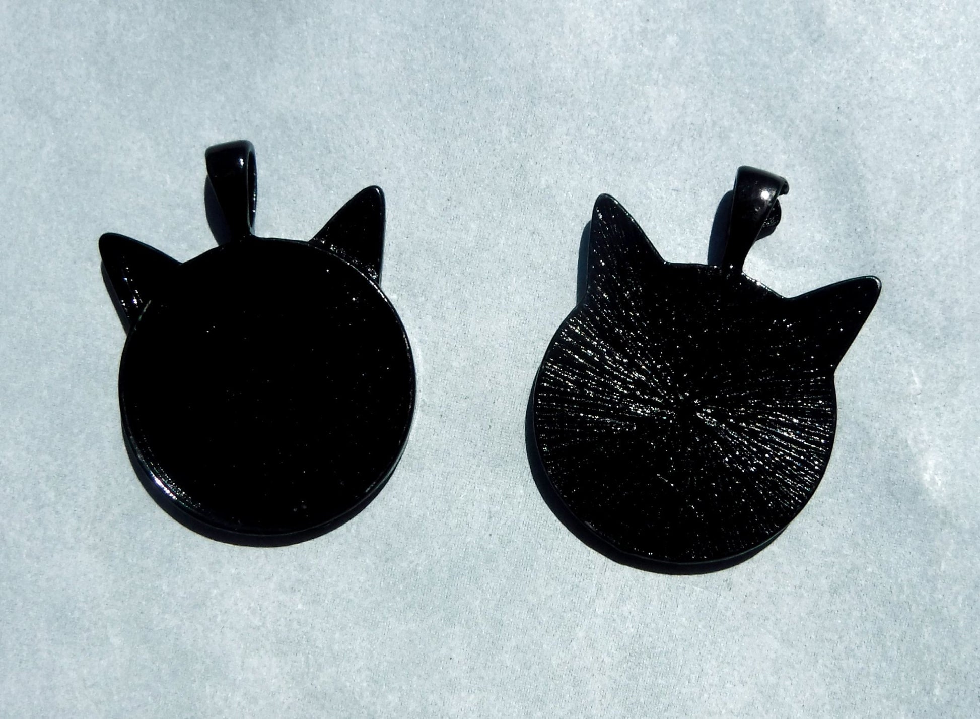 Black Cat Head Pendant Cabochon Base - 1 inch - Kitty Ears Pendant Tray - Blanks