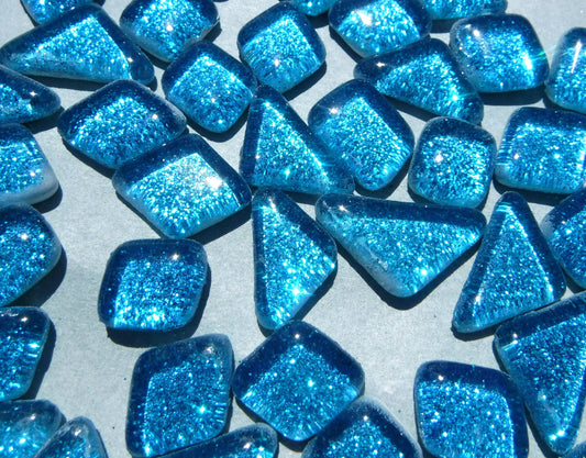 Sky Blue Glitter Puzzle Tiles - 100 grams in Assorted Shapes Glass Mosaic Tiles