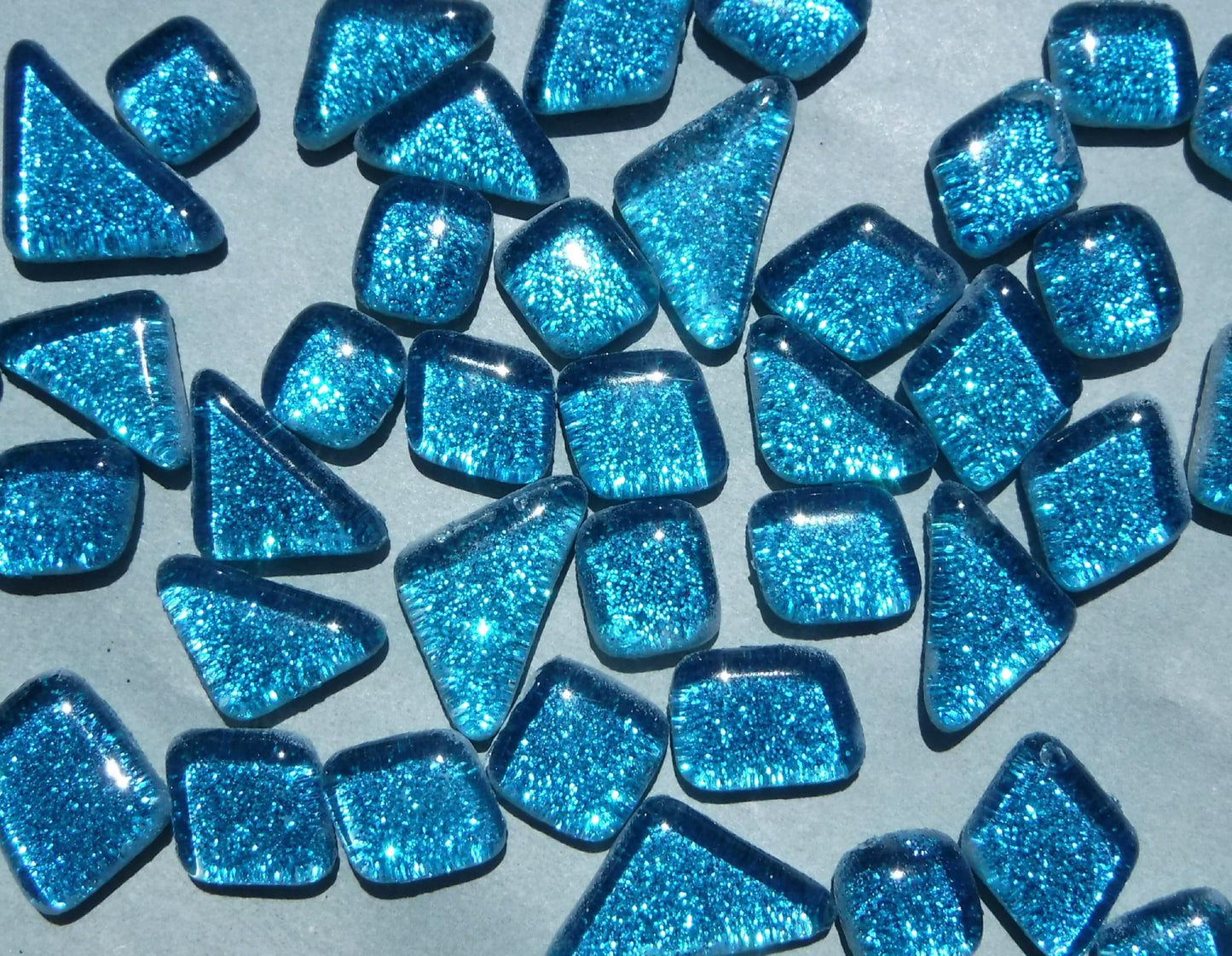 Sky Blue Glitter Puzzle Tiles - 100 grams in Assorted Shapes Glass Mosaic Tiles