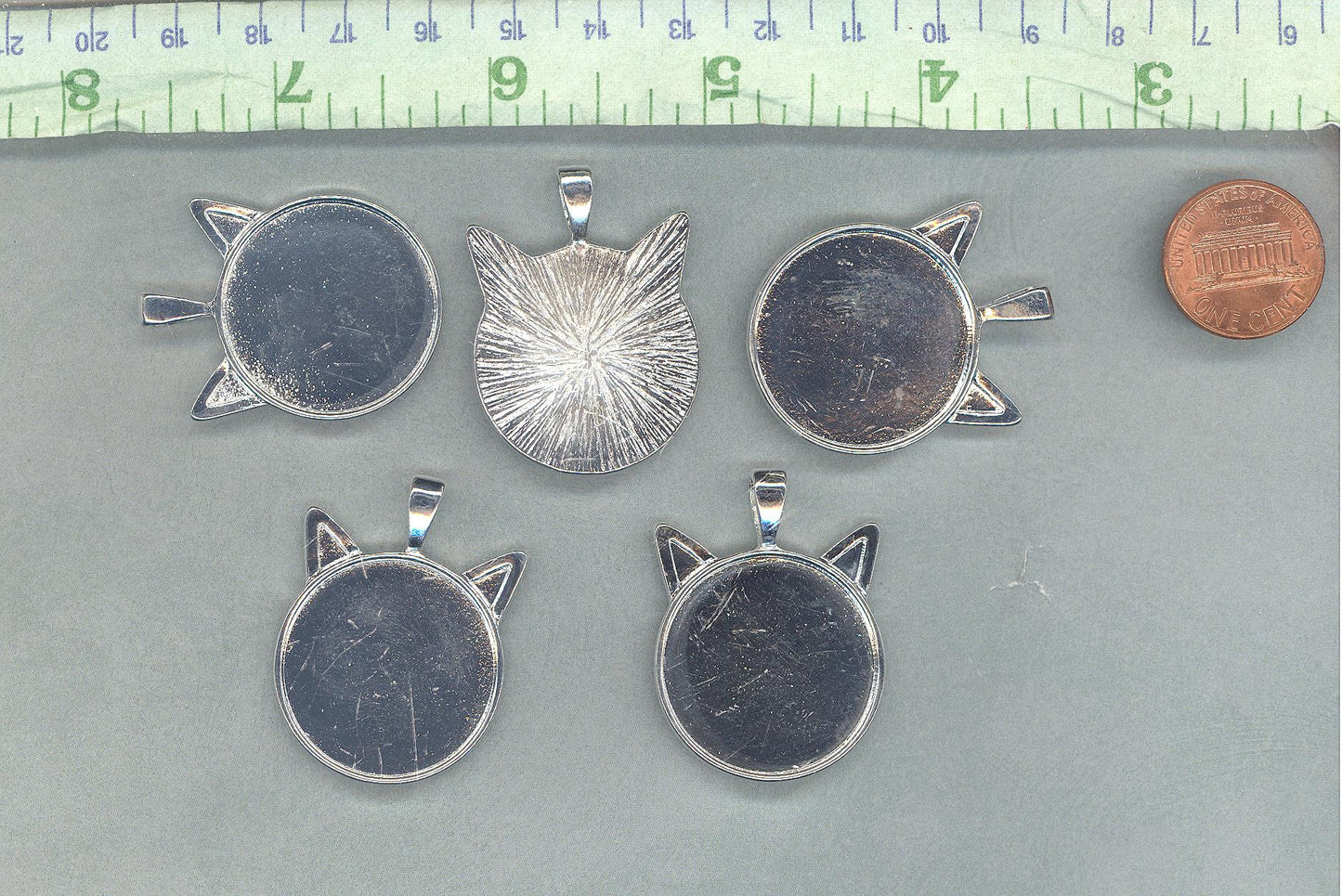 Silver Cat Head Pendant Cabochon Base - 1 inch - Kitty Ears Pendant Tray - Blanks