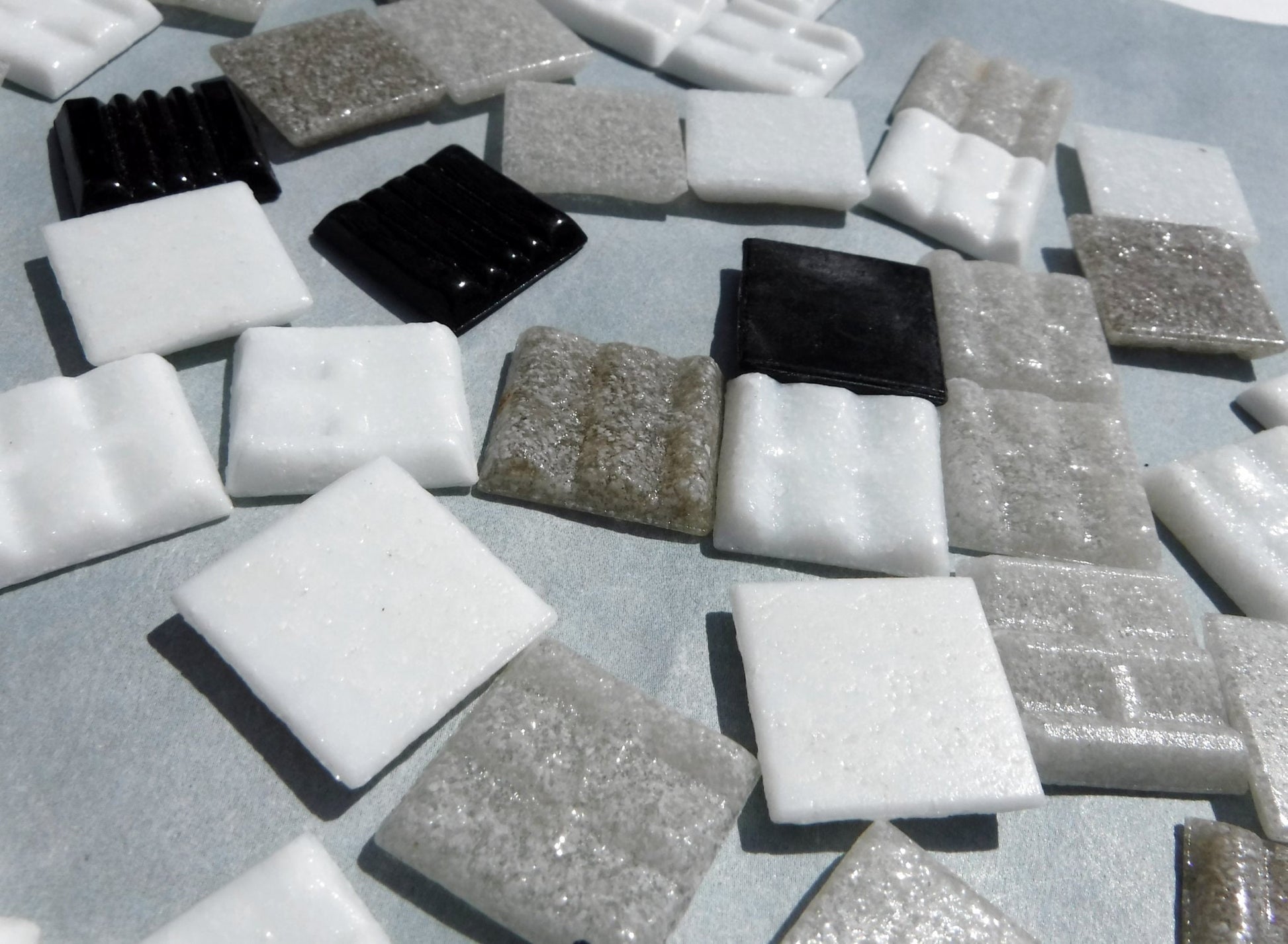 Monochrome Mix Glass Mosaic Tiles Squares - 20mm - Half Pound of Vitreous Glass Tiles in a Mix of White Black and Grays