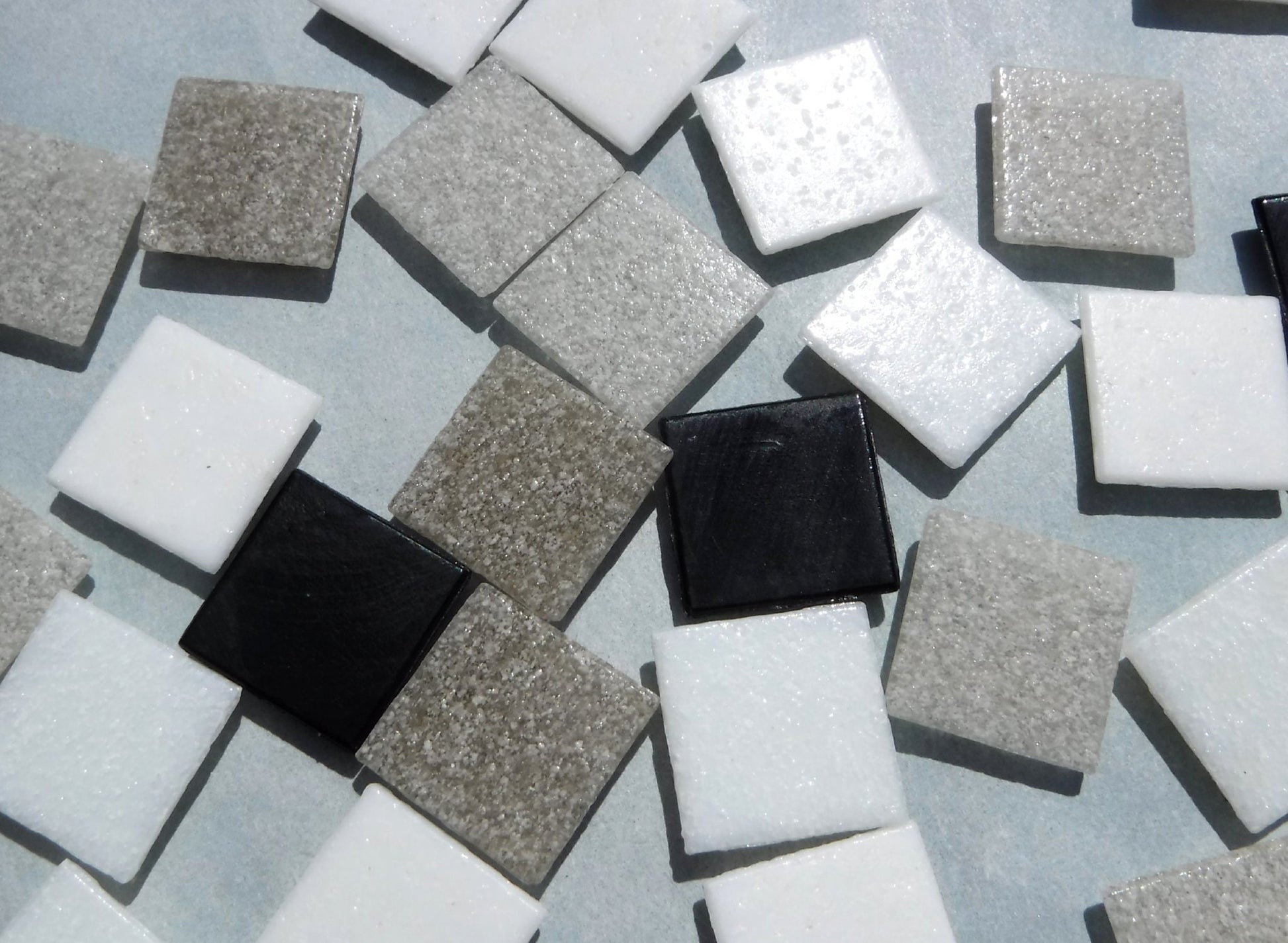 Monochrome Mix Glass Mosaic Tiles Squares - 20mm - Half Pound of Vitreous Glass Tiles in a Mix of White Black and Grays